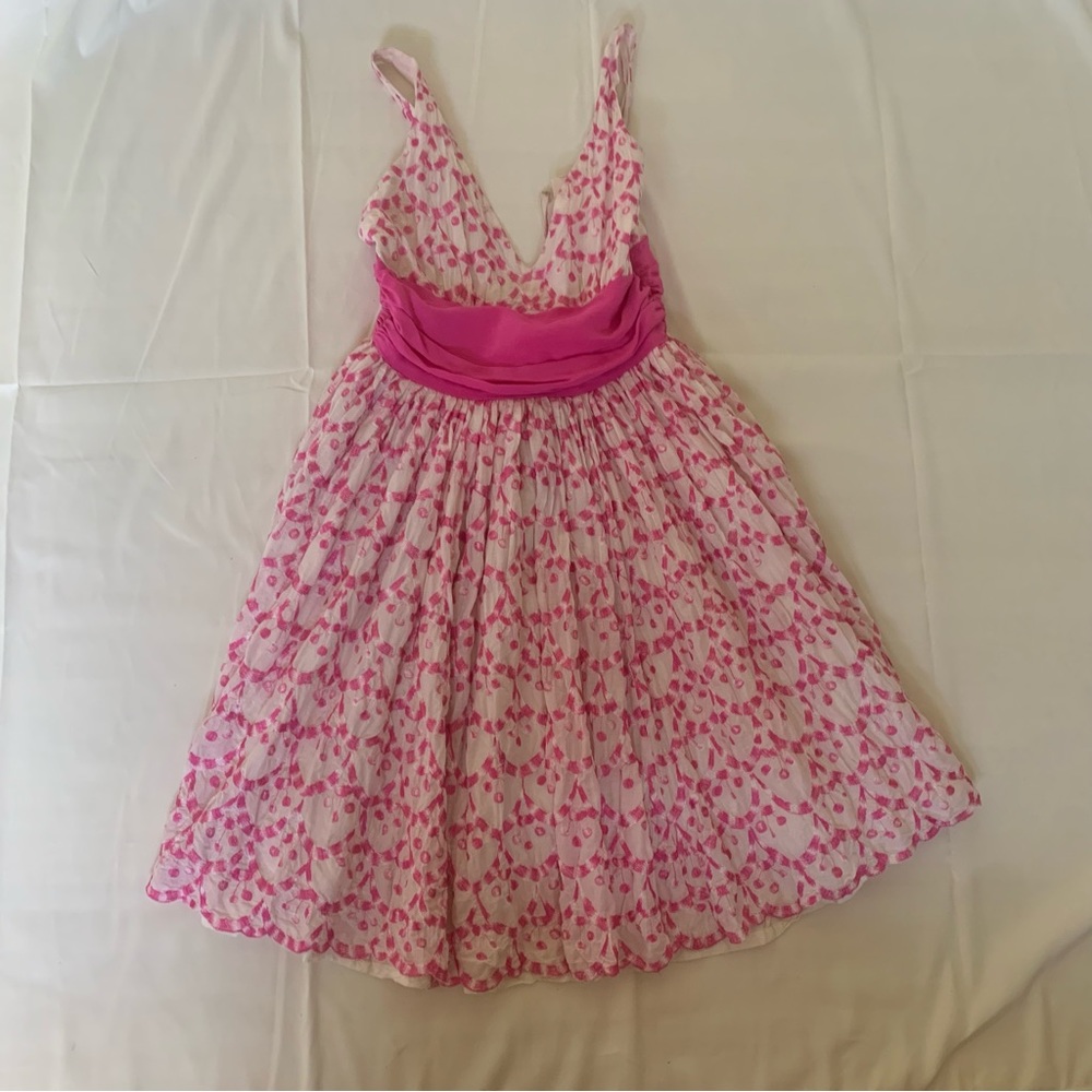 Pink and White Tracey Reese Embroidered Midi Dress